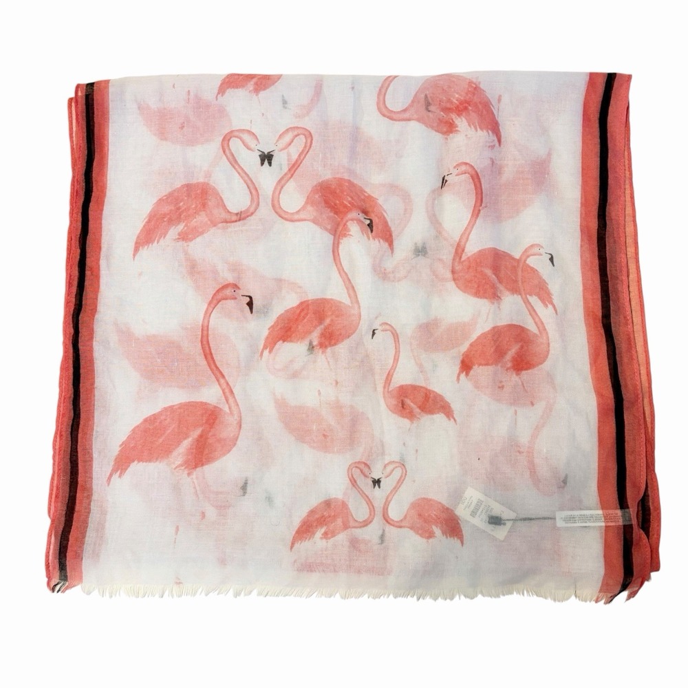 Talbots Flamingo Print Rectangle Scarf Lightweight Sheer Tropical Resort Bird